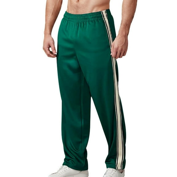 kamemir Men's Warm-up Open Hem 3-stripes Tracksuit Pants(Green,L)