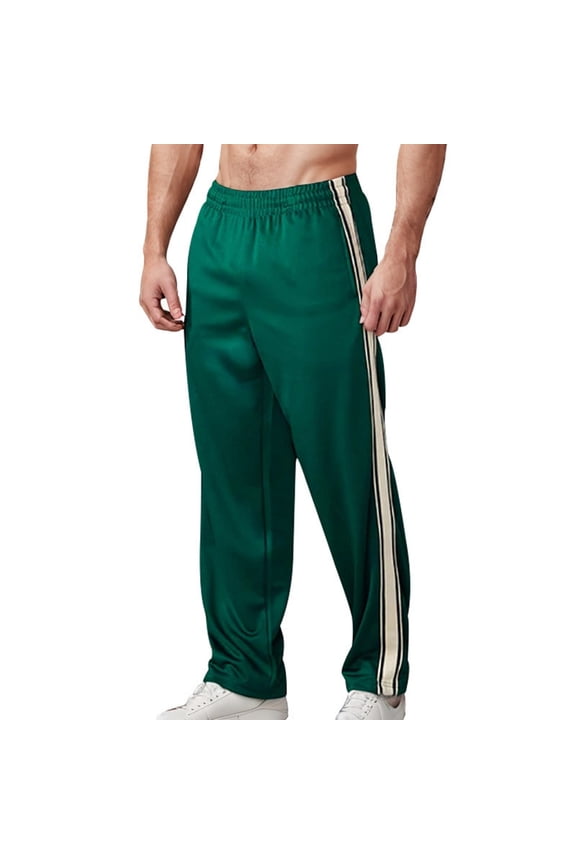 Men's Warm-up Open Hem 3-stripes Tracksuit Pants(Green,L)