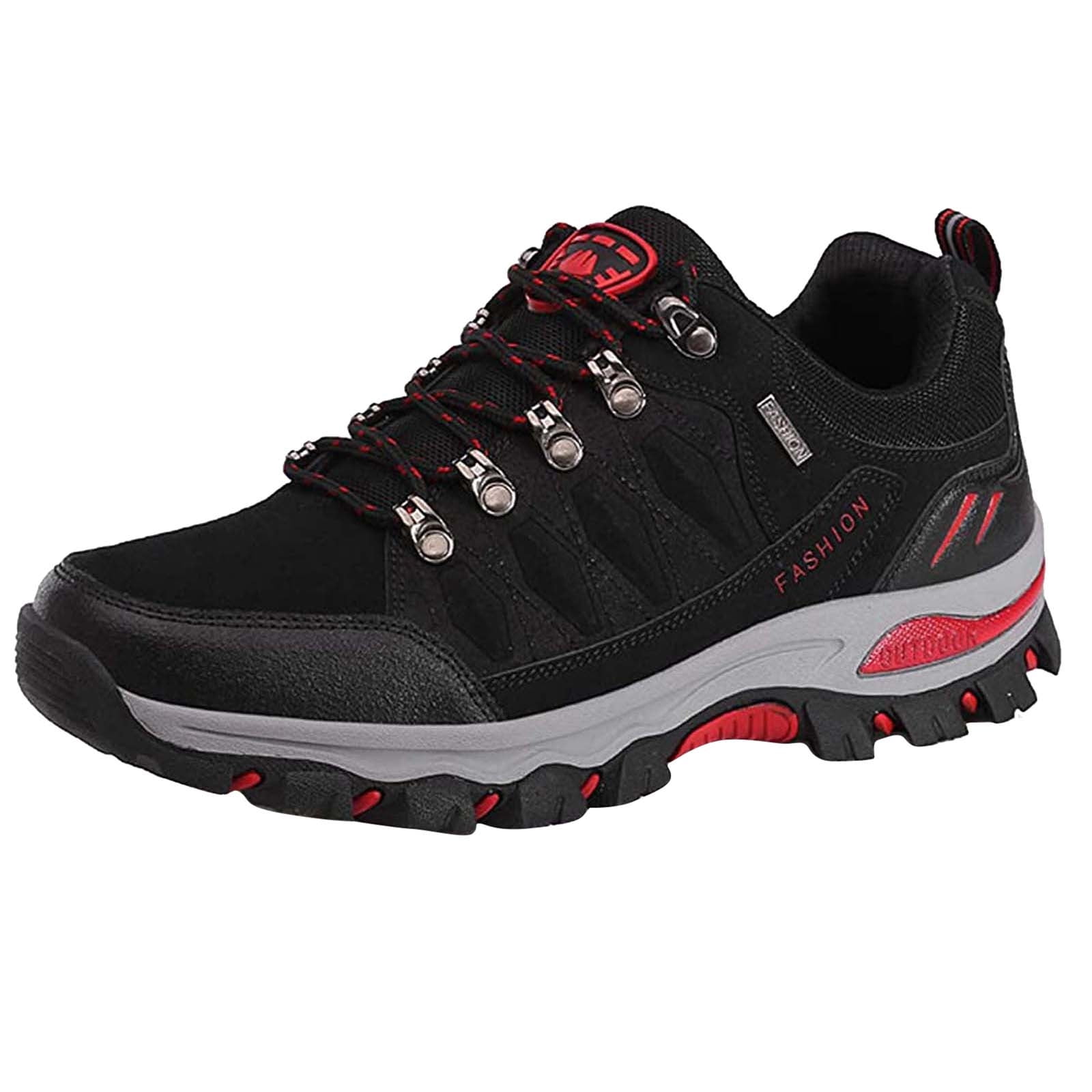 kamemir Men's Waterproof Hiking Shoes Leather Low-Top Hiking Shoes for Outdoor Trailing Trekking Camping Walking(Red,10)