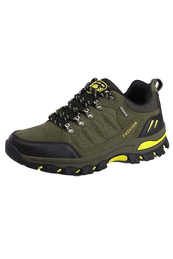 Men's Waterproof Hiking Shoes Leather Low-Top Hiking Shoes for Outdoor Trailing Trekking Camping Walking(Yellow,8)