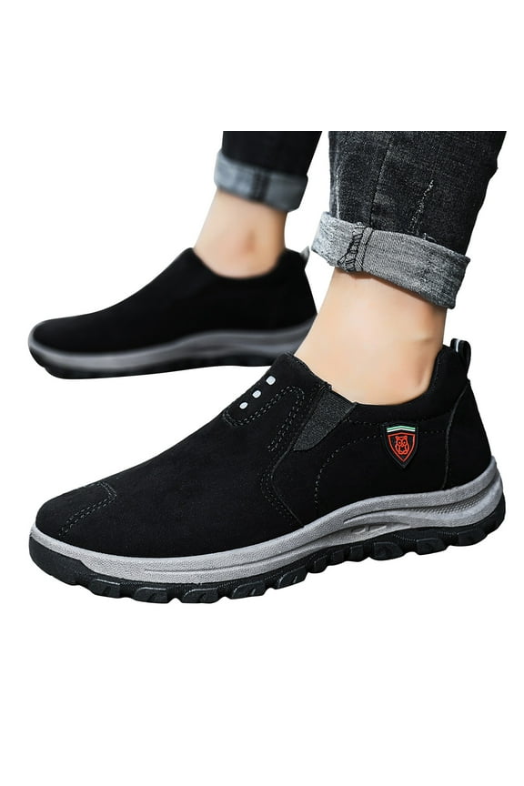 Men's Wide Hiking Shoes for Men Slip on Loafers Go Walking Shoes Trekking Trails Sneakers with Arch Support(Black,10)