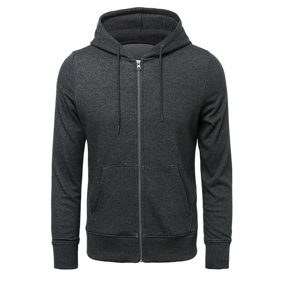 kamemir Men's Zip Up Hoodie Lightweight Long Sleeve Basic Slim Fit Cotton SweatShirt with Pocket(Grey,L)