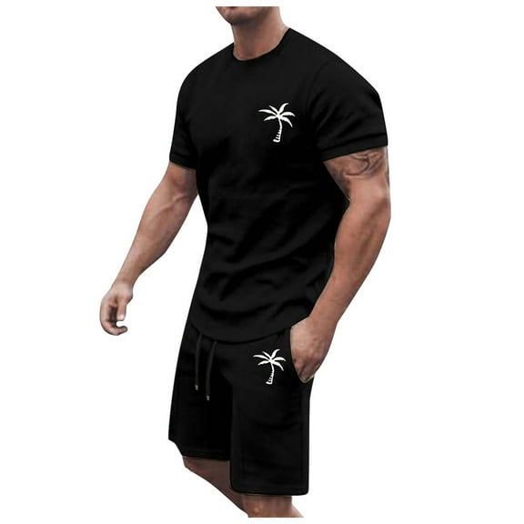 kamemir Mens 2 Piece Outfits Mens 2 Pieces Summer Outfits Trendy Short Sleeve Crewneck T-shirt and Drawstring Shorts Set Big and Tall Casual Sport Suit(Black,XL)