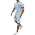 thumbnail image 1 of kamemir Mens 2 Piece Short Set Men's Summer Beach Outfits 2 Piece Short Sleeve Shirts and Shorts Vacation Texture Linen Sets for Men(Light Blue,XXL), 1 of 5
