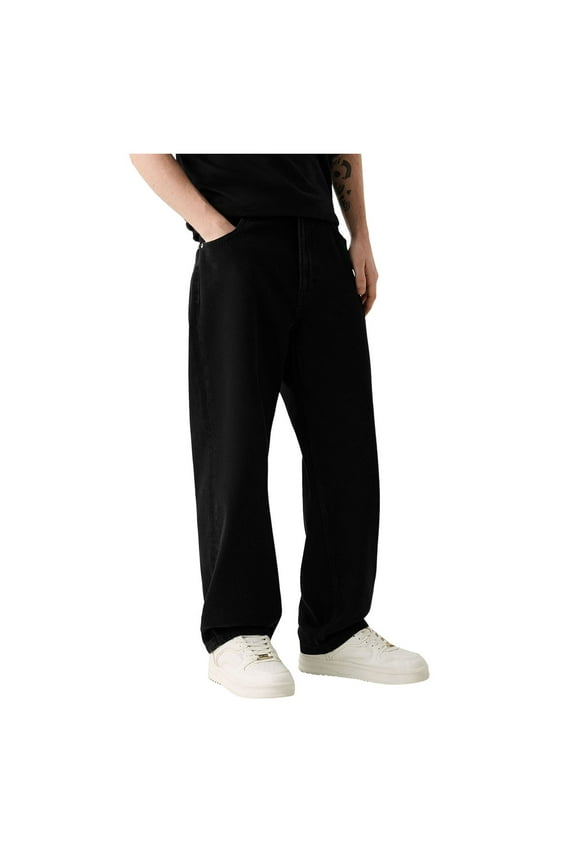 Mens Bootcut Jeans Men's Slim Straight Fit Jean with Stretch(Black,L)