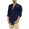 thumbnail image 1 of kamemir Mens Casual Long Sleeve Cotton Linen Shirts Buttons Down Solid Plain Roll-Up Sleeve Summer Beach Shirts(Navy,XXL), 1 of 5