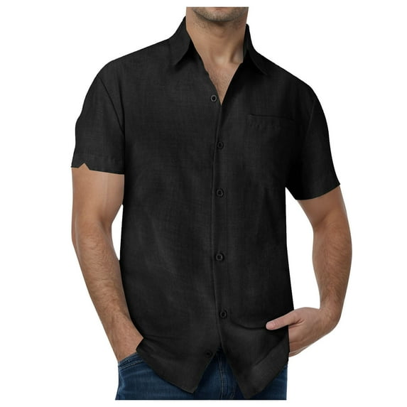 kamemir Mens Dress Shirt Men's Dress Shirt Regular Fit Poplin Solid(Black,L)