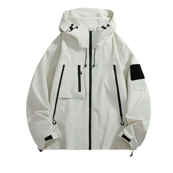 kamemir Mens Jackets Casual Men's Long Sleeve Quilted Lined Flannel Shirt Jacket with Hood(White,S)