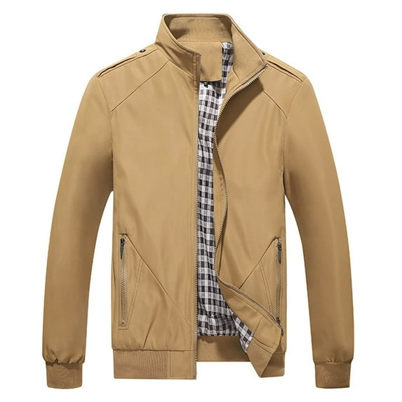 kamemir Mens Jackets Men's Lightweight Jackets Casual Windbreaker Stylish Light Golf Full Zip Up Work Dress Business with Zip Pockets(Khaki,S)