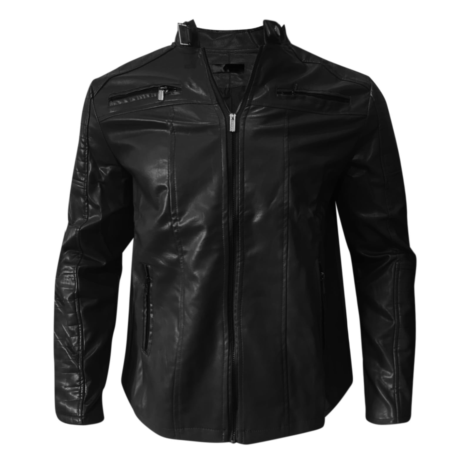 kamemir Mens Jackets Swisstech Leather Biker Jacket - Quilted Racer Zip ...