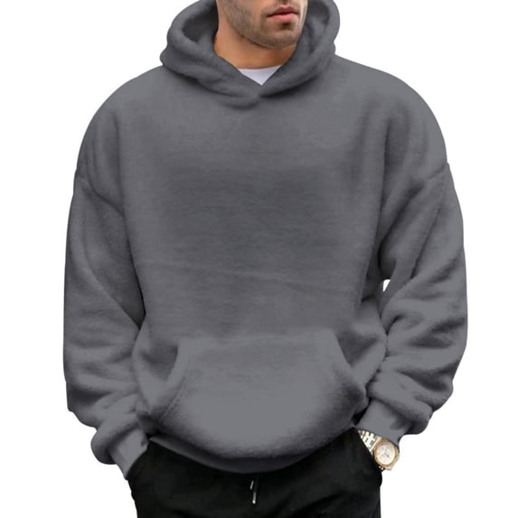 kamemir Mens 2024 Casual Cotton Hooded Collar Drawstring Hoodies Pullover Sweatshirts Casual Long Sleeve Shirts(Grey,L)