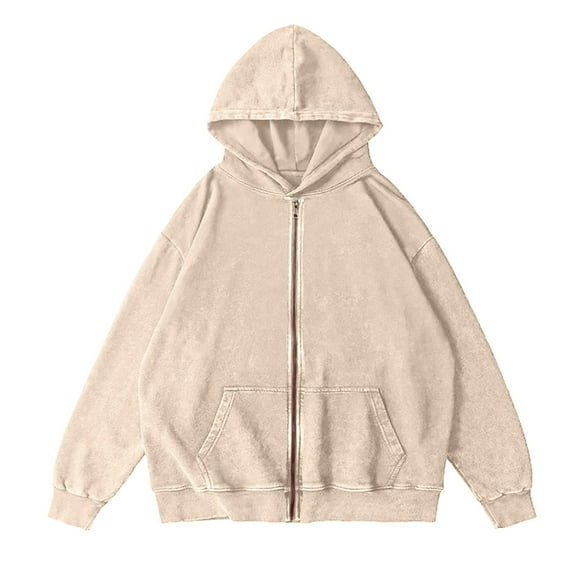 kamemir Mens Oversized Hoodies Pullover Vintage Sweatshirt Acid Wash Heavyweight Plush Cotton Baggy Streetwear Top Athletic(Beige,M)