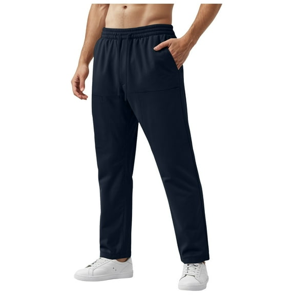kamemir Mens Pants Mens Casual Pants Drawstring Elastic Waist Baggy Sweatpants with Pockets (Dark Blue,S)