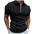 thumbnail image 1 of kamemir Mens Polo Shirts Men's Short Sleeved Ribbed Collar Shirt(Black,L), 1 of 5