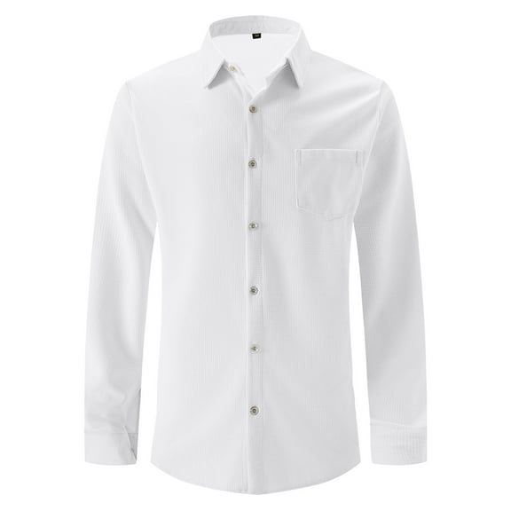 kamemir Mens Shirts Casual Button Down Shirt Long Sleeve Untucked Shirt Regular Fit Dress Shirts(White,L)