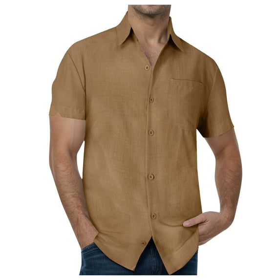 kamemir Mens Shirts Mens Short Sleeve Dress Shirts Free Solid Casual Button Down Shirts with Pocket(Coffee,3XL)