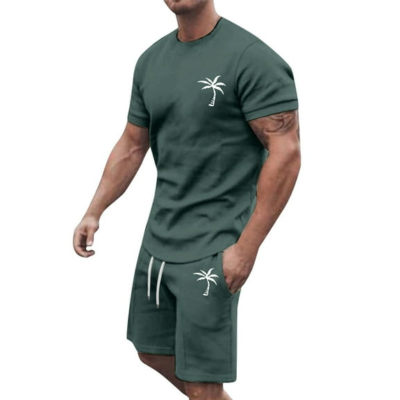 kamemir Mens Short Sets Mens Short Sets 2 Piece Outfits Fashion Summer Tracksuits Casual Shirt and Shorts Set(Green,M)