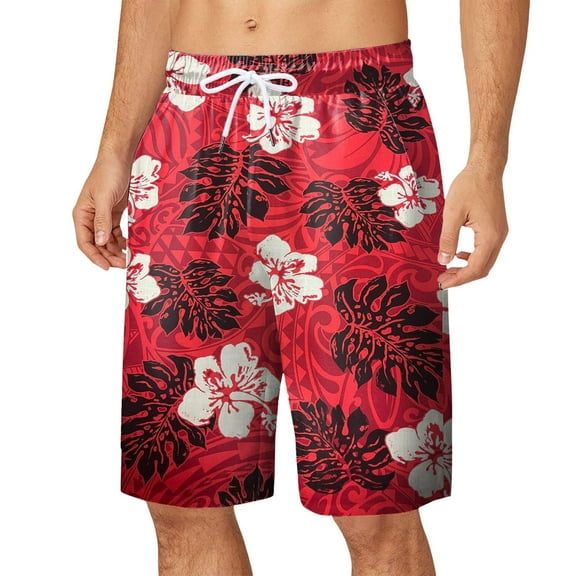 kamemir Mens Shorts Mens Linen Shorts Elastic Waist Drawstring Casual Shorts Lightweight Summer Beach Shorts(Red,M)