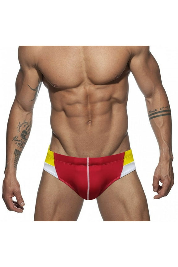 Mens Speedo Mens Swimming Trunks Flat Corner Beach Resort Water Park Soaking Hot Spring Digital Printed Swimming Trunks(Red,L)