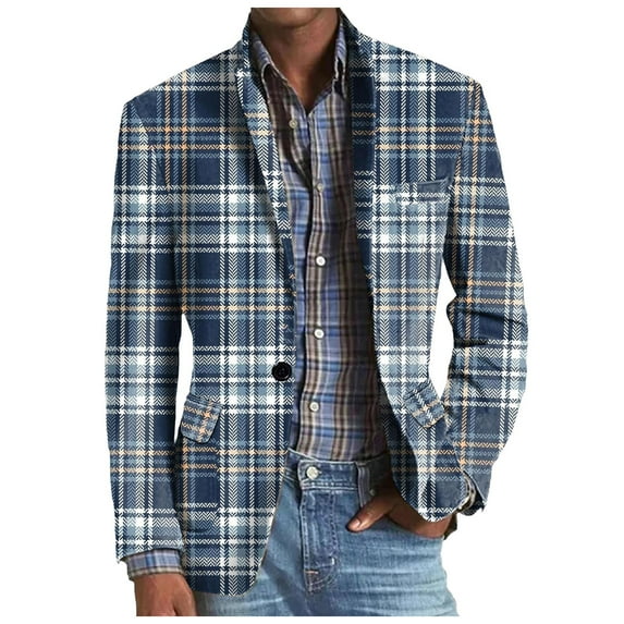 kamemir Mens Suits Men's Blazer Stretch Classic Fit Sport Coat Suit Jacket(Blue,L)