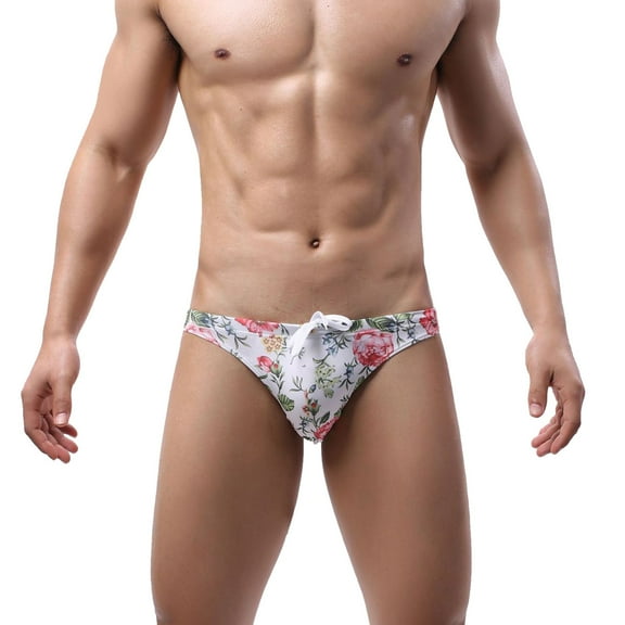 kamemir Mens Swim Briefs Mens Sexy Low Waist Lace Triangular Printing Swimming Hot Summer Shorts Swimming Trunks(Pink,M)