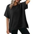 thumbnail image 1 of kamemir Oversized T Shirts for Women Crewneck Short Sleeve Casual Summer Tops Lightweight Loose High Low Blouse(Black,S), 1 of 5