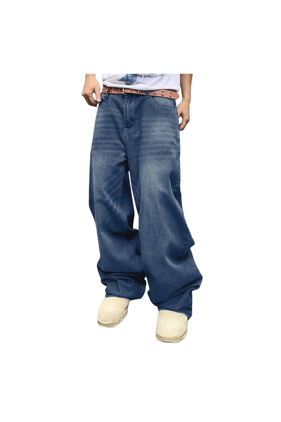 Pants Men's Relaxed Fit Jeans(Dark Blue,L)