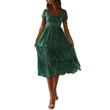 kamemir Plus Size Dresses for Curvy Women Women Boho Floral Print Summer Short Sleeve Midi Dress(W-Green,XL)