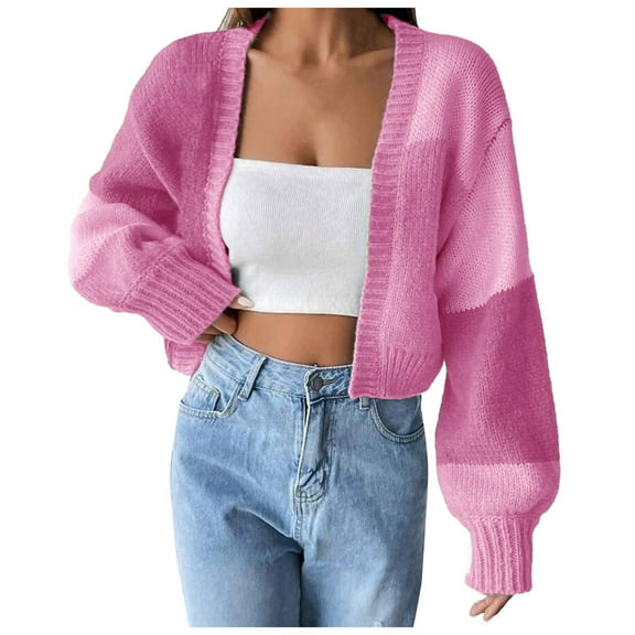 kamemir Plus Size Women Cardigan Women's Long Sleeve V-Neck Down Cardigan Knit Shrugs Sweater(Pink,XL)
