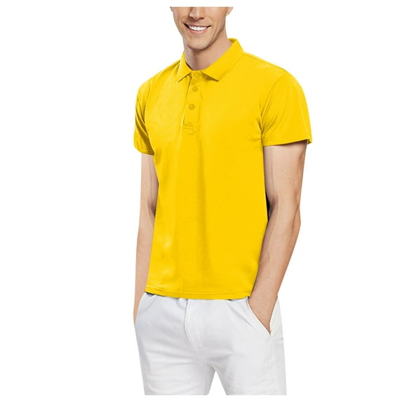 kamemir Polos for Men Men's Muscle V Neck Polo Shirts Slim Fit Short Short Sleeve Golf T-Shirts Ribbed Knit Soft Tees(Yellow,XXL)
