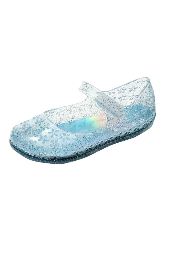 Princess Jelly Flats Shoes, Birthday Party Dress Up Sandals for Little Girls, Toddler or Kids(Blue,10)