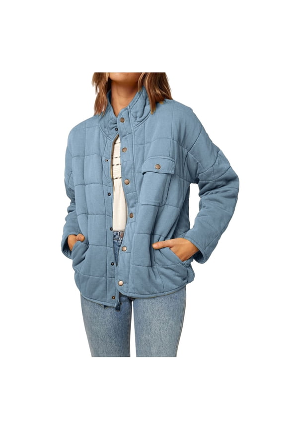 Quilted Jackets for Women Lightweight Puffer Jackets Packable Down Coat Casual Long Sleeve Tops Warm Winter Coat(Light Blue,XXL)