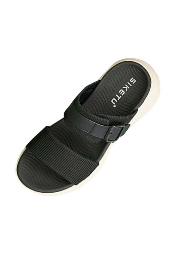 Sandalias De Mujer Closed Toe Sandals for Women Casual Summer Hollow Out Vintage Wedge Sandal Gladiator Flat Sandals(Black,7)