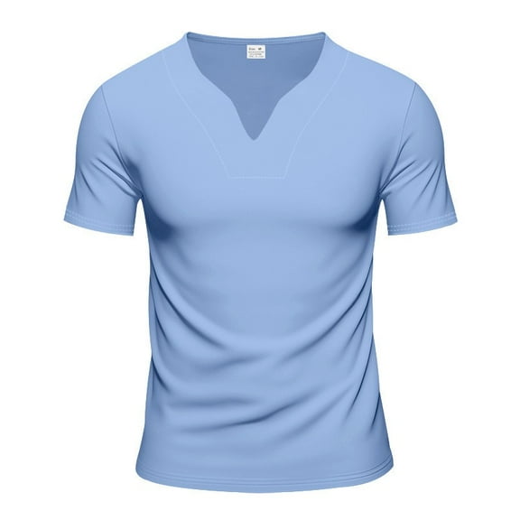 kamemir Shirts for Men Mens Casual T-Shirts Classic Short Sleeve Tees Crewneck Solid Tee Shirts Light Blue,S