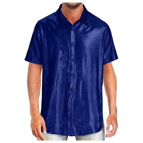 kamemir Shirts for Men Mens Shirt Short Sleeve Button Down Shirts Casual Summer Beach Shirt(Blue,XL)