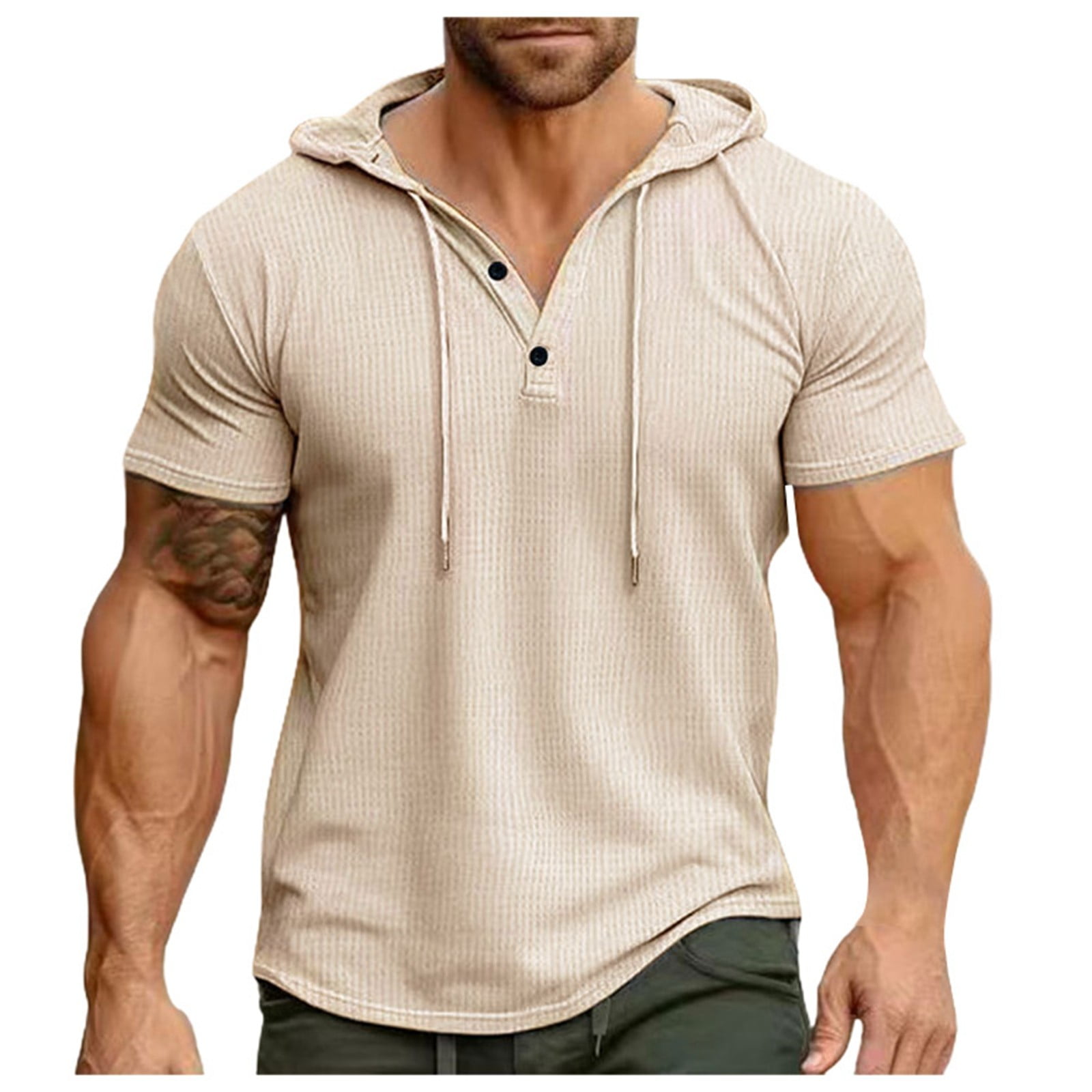 kamemir Short Sleeve Hoodie for Men Workout Muscle Slim Fit Athletic ...