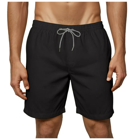 kamemir Shorts Men Men's Beach Shorts Elastic Waist Drawstring Casual Shorts Regular Fit Summer Shorts(Black,S)