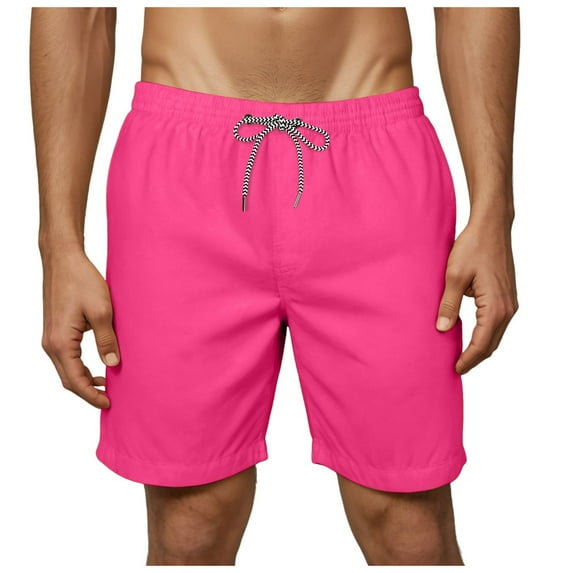 kamemir Shorts for Men Mens Casual Shorts - Cotton Drawstring Summer Beach Shorts(Pink,XL)