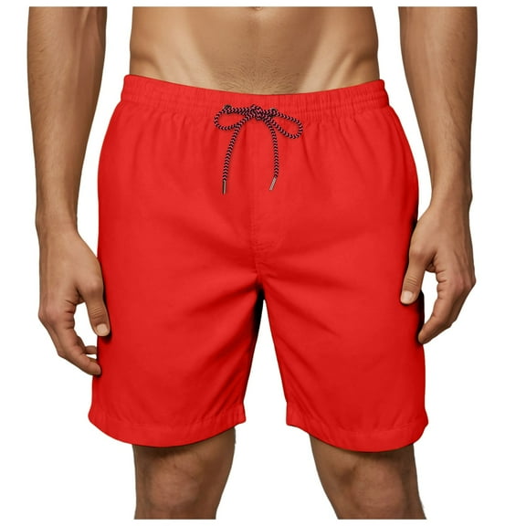 kamemir Shorts for Men Mens Casual Waffle Shorts Elastic Waist Summer Beach Shorts(Red,XXL)