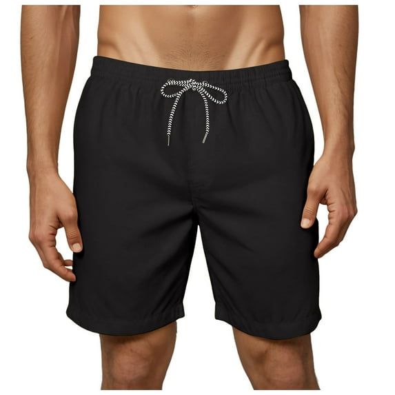 kamemir Shorts for Men Mens Cotton Linen Shorts Casual Drawstring Shorts Stretch Summer Beach Wear(Black,XL)