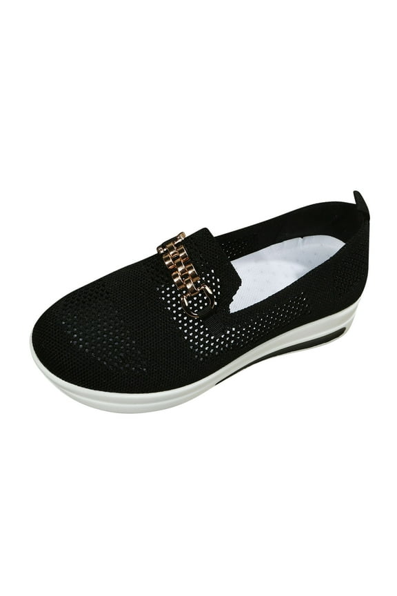 Sneakers for Women Slip On Figures Womens Slip On Sneakers Breathable Walking Shoes Knitted Comfort Wedge Platform Loafers Fashion Sock Shoes(Black,8)