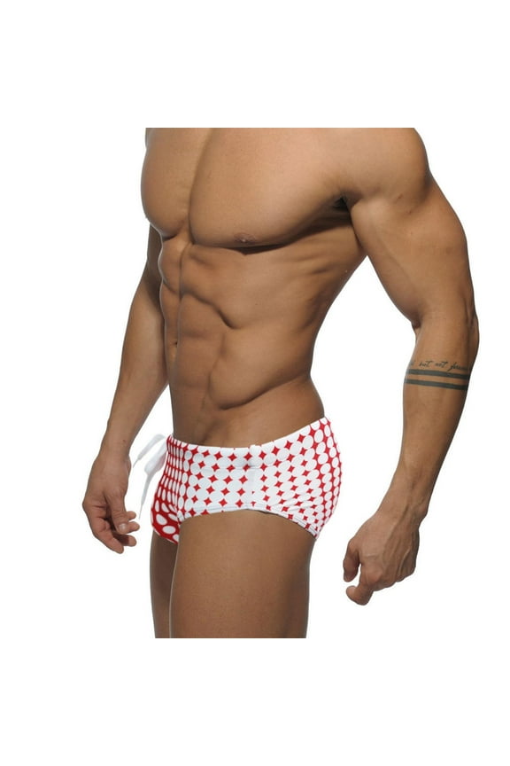 Speedo Swimsuit Men Fashion Men's Sexy Bodybuild Gradient Trunks Beach Swimming Shorts Boxer Swimwear(Red,M)