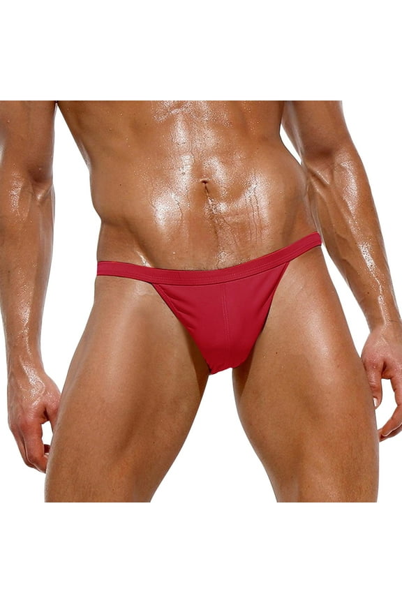 Speedo Swimsuit Men Mens Double Briefs Mesh Lifting Thong Mesh Breathable Lace Up Swimming Trunks(Red,M)