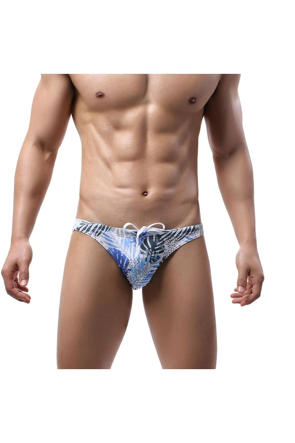 Speedo Swimsuit Men Mens Sexy Low Waist Lace Triangular Printing Swimming Hot Summer Shorts Swimming Trunks(Blue,XL)