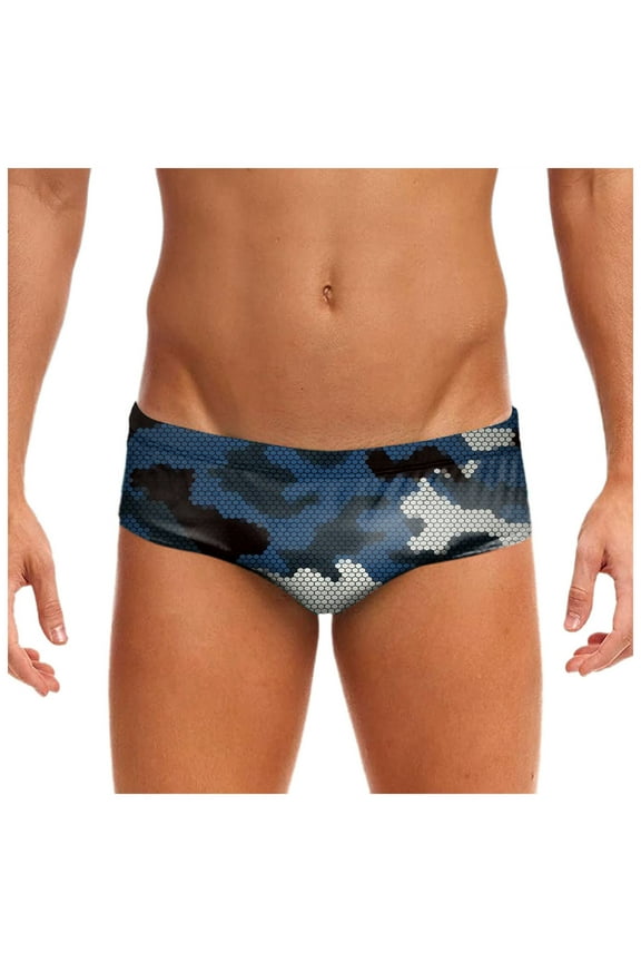 Speedo Swimsuit Men Mens Summer Stretch Swimming Briefs 3D Printed Elastic Band(Black,L)