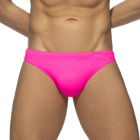 kamemir Speedos for Men Male Low Waist Bikini Briefs Solid Color Nylon Swimming Briefs Cup Anti Embarrassing Beach Shorts Tie(Pink,L)