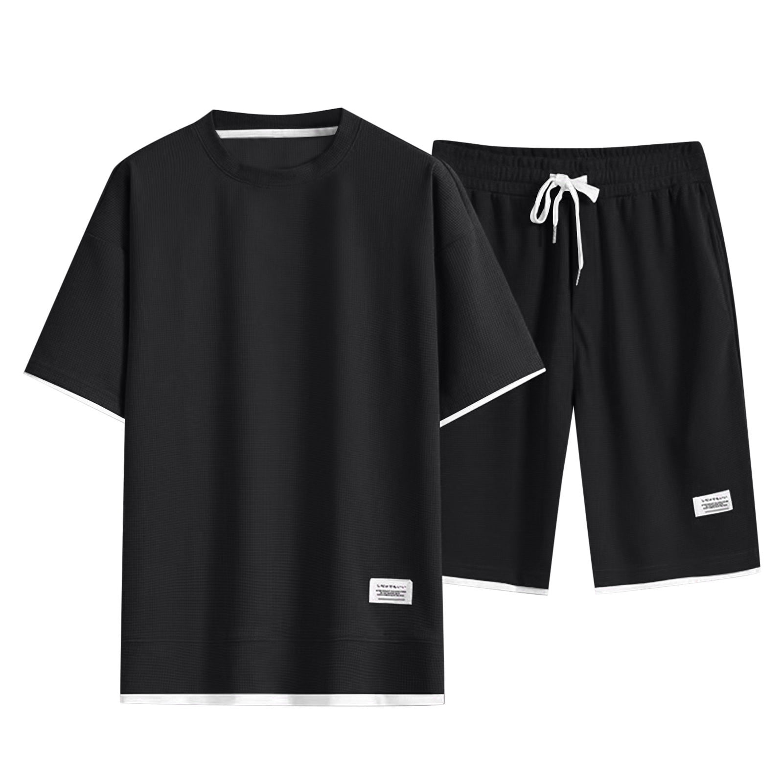 kamemir Summer Outfits for Men Mens Short Sets 2 Piece Outfits Summer Casual T Shirts and Shorts Tracksuit Sets with Pockets(Black,M)