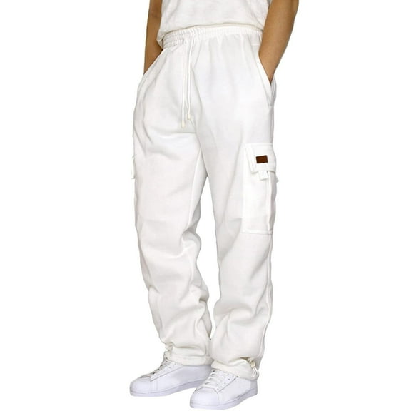 kamemir Summer Pant Cotton Casual Pants Men Casual Loose Fit Elastic Drawstring Waist Summer Beach Pants (White,2XL)