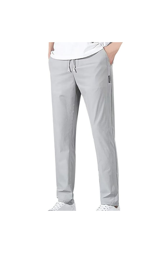 Summer Pant Mens Casual Pants Loose High Waisted Wide Leg Lounge Pants Casual Trousers with Pockets (Grey,2XL)