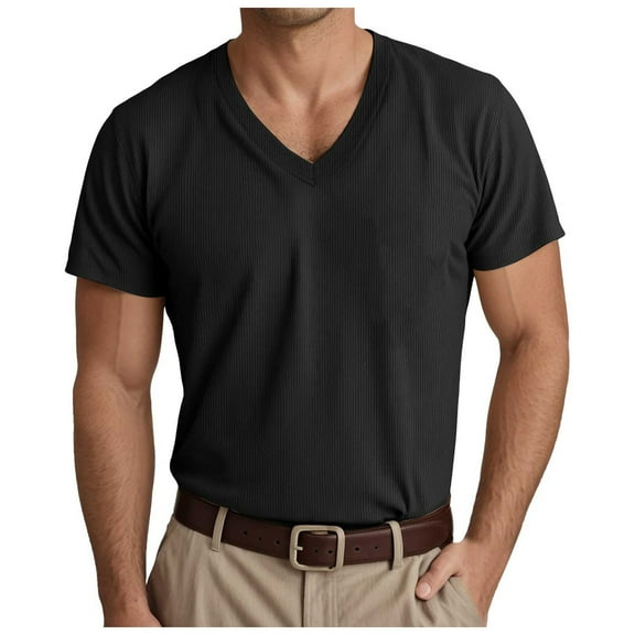 kamemir Summer tops Men’s Everyday Cotton Tee with Short Sleeves Black,M